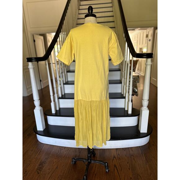 Vintage 90s Johnny Was Cotton Silk Yellow TShirt Dress Resort Beach Pool CoverUp - Picture 8 of 11